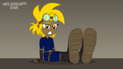 Size: 3999x2249 | Tagged: safe, artist:metalhead97, oc, oc:golden gear, equestria girls, g4, boots, equestria girls-ified, female, frown, gradient background, high res, shoes, show accurate, simple background