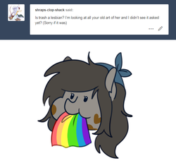 Size: 617x569 | Tagged: safe, artist:redxbacon, oc, oc only, oc:trash, pony, bust, gay pride flag, lgbt, pride, pride flag, solo, tumblr