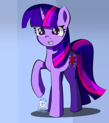 Size: 904x1023 | Tagged: safe, artist:xflutt, twilight sparkle, pony, unicorn, g4, blue background, cute, female, looking at you, mare, raised hoof, simple background, solo, twiabetes, unicorn twilight