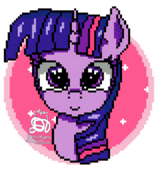 Size: 485x529 | Tagged: safe, artist:xflutt, twilight sparkle, alicorn, pony, g4, cute, female, looking at you, mare, pixel art, simple background, solo, transparent background