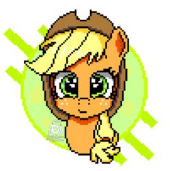 Size: 518x520 | Tagged: safe, artist:xflutt, applejack, earth pony, pony, g4, applejack's hat, cowboy hat, female, hat, looking at you, mare, pixel art, simple background, solo, transparent background