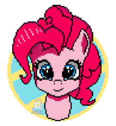 Size: 503x547 | Tagged: safe, artist:xflutt, pinkie pie, earth pony, pony, g4, female, looking at you, mare, pixel art, simple background, solo, transparent background