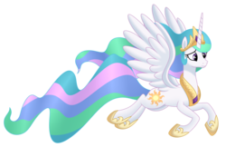 Size: 4887x3168 | Tagged: safe, artist:mirrorcrescent, princess celestia, alicorn, pony, g4, female, flying, mare, simple background, smiling, solo, transparent background, vector