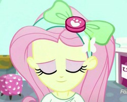 Size: 1346x1080 | Tagged: safe, screencap, fluttershy, eqg summertime shorts, equestria girls, g4, pet project, bow, cropped, cute, female, smiling