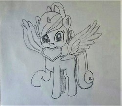 Size: 799x689 | Tagged: safe, artist:welive, princess cadance, pony, g4, female, monochrome, pencil drawing, solo, traditional art