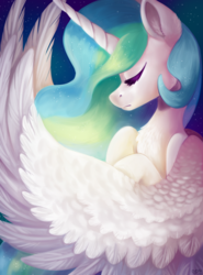 Size: 1024x1382 | Tagged: safe, artist:spindlespice, princess celestia, alicorn, pony, g4, eyes closed, female, mare, solo