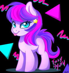 Size: 1500x1600 | Tagged: safe, artist:ciderpunk, oc, oc:synthwave, cute, ear piercing, earring, female, filly, jewelry, piercing, retro, tongue out