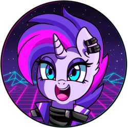 Size: 1954x1953 | Tagged: safe, artist:ciderpunk, derpibooru exclusive, oc, oc only, oc:synthwave, pony, clothes, cute, ear piercing, earring, jacket, jewelry, piercing, retrowave, simple background, solo, synthwave, synthwave grid, transparent background