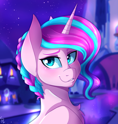 Size: 1936x2030 | Tagged: safe, artist:derpsonhooves, edit, princess flurry heart, pony, g4, castle, crystal empire, female, mare, night, older, older flurry heart, smiling, solo