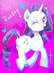Size: 1200x1600 | Tagged: safe, artist:naginiko, rarity, pony, unicorn, g4, butt, cute, female, heart, looking back, mare, one eye closed, pink background, plot, raribetes, simple background, smiling, solo, wink