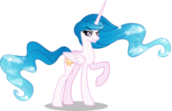 Size: 5000x3227 | Tagged: safe, artist:orin331, princess celestia, alicorn, pony, g4, alternate hairstyle, blue hair, blue-mane celestia, celestia day, ethereal mane, female, mare, raised hoof, simple background, smiling, smirk, solo, transparent background