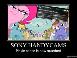 Size: 2419x1828 | Tagged: safe, edit, edited screencap, screencap, night glider, offbeat, pinkie pie, starlight glimmer, earth pony, pegasus, pony, unicorn, g4, demotivational poster, meme, pinkie sense, ponk