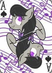 Size: 250x350 | Tagged: safe, artist:sixes&sevens, derpibooru exclusive, octavia melody, earth pony, pony, g4, ace of spades, asexual, bow (instrument), bowtie, cello bow, female, playing card, sheet music, solo