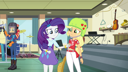 Size: 1920x1080 | Tagged: safe, screencap, applejack, rarity, sunset shimmer, equestria girls, g4, my little pony equestria girls: friendship games, belly button, clothes, female, jai alai, out of context, shipping fuel, shirt, shirt lift, sunset welder