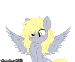 Size: 6000x5000 | Tagged: safe, artist:merik1337, derpy hooves, pegasus, pony, g4, absurd resolution, blushing, chest fluff, cute, derp, derpabetes, female, fluffy, mare, simple background, solo, spread wings, transparent background, vector