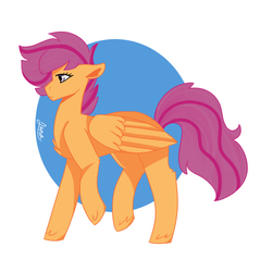 Size: 1000x1000 | Tagged: safe, artist:aerialauthor, scootaloo, pegasus, pony, g4, abstract background, chest fluff, female, filly, floppy ears, solo, walking