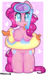 Size: 2120x3400 | Tagged: safe, artist:bunxl, pinkie pie, earth pony, pony, g4, cute, diapinkes, female, floaty, heart eyes, high res, inflatable, inflatable toy, inner tube, mare, pool toy, snorkel, solo, wingding eyes