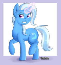 Size: 1024x1081 | Tagged: safe, artist:girlunicorn, artist:kathy-meow, trixie, pony, unicorn, g4, collaboration, female, grin, looking at you, magic, mare, smiling, solo