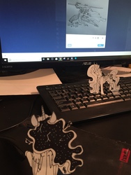 Size: 3264x2448 | Tagged: safe, artist:greyscaleart, princess celestia, princess luna, alicorn, pony, g4, breaking the fourth wall, computer, description is relevant, female, high res, irl, keyboard, mare, monitor, paper child, photo, ponies in real life, traditional art, tumblr