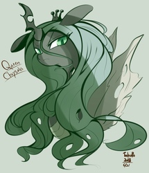Size: 775x900 | Tagged: safe, artist:tohupo, queen chrysalis, changeling, changeling queen, g4, crown, female, jewelry, looking at you, regalia, simple background, solo