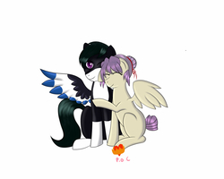 Size: 1024x819 | Tagged: safe, oc, couple, hug, wings