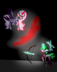 Size: 1200x1503 | Tagged: safe, artist:chazmazda, oc, oc only, oc:charlie gallaxy-starr, alicorn, pony, unicorn, alicorn oc, arrow, bow, bow (weapon), bow and arrow, concave belly, error, fight, flat colors, flying, full body, glitch, glowing, highlight, horn, magic, magic arrow, oultine, outline, ponysona, shade, shading, weapon, wings