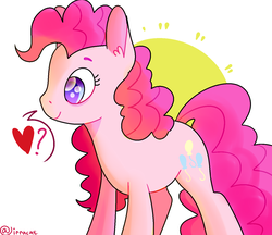 Size: 1375x1189 | Tagged: safe, artist:1racat, pinkie pie, earth pony, pony, g4, female, heart, question mark, smiling, solo