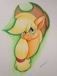 Size: 1024x1365 | Tagged: safe, artist:luxiwind, applejack, earth pony, pony, g4, bust, female, portrait, solo, traditional art