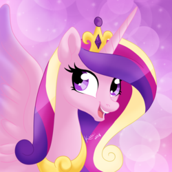 Size: 1280x1280 | Tagged: safe, artist:karzii, princess cadance, alicorn, pony, g4, crown, female, jewelry, mare, open mouth, regalia, smiling, solo