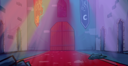 Size: 5760x2991 | Tagged: safe, artist:greyscaleart, part of a set, broken glass, castle of the royal pony sisters, implied elements of harmony, implied nightmare moon, implied princess celestia, no pony, rainbow of harmony