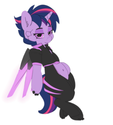 Size: 3313x3666 | Tagged: safe, artist:pabbley, color edit, edit, twilight sparkle, alicorn, cyborg, pony, g4, 30 minute art challenge, alternate hairstyle, belly button, colored, cyberpunk, female, high res, mare, punklight sparkle, simple background, smiling, solo, transparent background, twilight sparkle (alicorn)