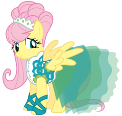 Size: 3650x3458 | Tagged: safe, artist:mihaaaa, fluttershy, pegasus, pony, g4, clothes, cute, dress, female, flutterbeautiful, gown, high res, looking at you, modelshy, shyabetes, simple background, solo, transparent background, vector