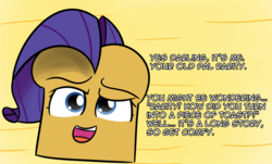 Size: 1598x964 | Tagged: safe, artist:artiks, rarity, g4, bread, darling, dialogue, female, food, inanimate tf, solo, species swap, toast, transformation