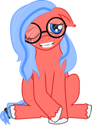 Size: 764x1031 | Tagged: safe, artist:flickswitch, oc, oc only, oc:flickswitch, pony, cute, female, freckles, glasses, mare, ponysona, sad, simple, simple background, sitting, smiling, solo, transparent background