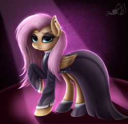 Size: 1024x997 | Tagged: safe, artist:hoodiefoxy, fluttershy, pony, fake it 'til you make it, g4, clothes, dress, ear piercing, earring, eyeshadow, female, fluttergoth, jewelry, makeup, piercing, solo