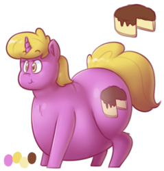 Size: 503x527 | Tagged: safe, artist:secretgoombaman12345, oc, oc only, pony, unicorn, ask chubby diamond, belly, big belly, cake, chubby cheeks, fat, female, food, obese, reference sheet, simple background, solo, transparent background