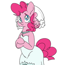 Size: 1248x1248 | Tagged: safe, artist:/d/non, pinkie pie, earth pony, semi-anthro, g4, 30 minute art challenge, bride, clothes, crying, cute, diapinkes, dress, female, happy, jewelry, necklace, pearl necklace, simple background, smiling, solo, wedding dress, white background