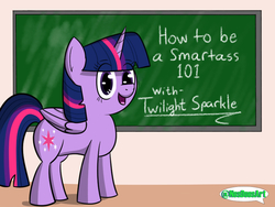 Size: 800x600 | Tagged: safe, artist:nesdoesart, twilight sparkle, alicorn, pony, g4, backwards cutie mark, chalkboard, eyebrows, eyebrows visible through hair, female, looking at you, mare, signature, solo, twilight sparkle (alicorn)