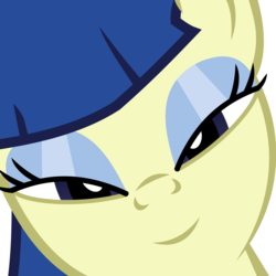 Size: 2000x2000 | Tagged: safe, edit, powder rouge, pony, g4, asian, asian pony, bedroom eyes, close-up, face, female, hi anon, high res, looking at you, meme, serious, serious face, simple background, solo, transparent background