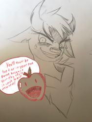 Size: 3024x4032 | Tagged: safe, artist:ablaze emblemier, artist:korencz11, arizona (tfh), cow, them's fightin' herds, apple, community related, food, text, traditional art