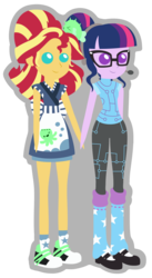 Size: 2147x3928 | Tagged: safe, artist:epsilontlosdark4, sci-twi, sunset shimmer, twilight sparkle, equestria girls, g4, good vibes, my little pony equestria girls: summertime shorts, clothes, converse, female, high res, lesbian, pointy people, ship:sci-twishimmer, ship:sunsetsparkle, shipping, shoes, simple background, sneakers, sunset sushi, transparent background
