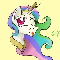 Size: 800x800 | Tagged: safe, artist:sixes&sevens, derpibooru exclusive, princess celestia, pony, g4, :p, female, one eye closed, scrunchy face, silly, simple background, solo, tongue out, wink