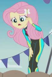 Size: 475x691 | Tagged: safe, screencap, fluttershy, equestria girls, g4, my little pony equestria girls: better together, too hot to handle, adorasexy, animated, beautiful, beautisexy, bent over, clothes, cropped, curvy, cute, female, fluttershy's wetsuit, gif, hairpin, sexy, shyabetes, solo, swimsuit, wetsuit, wrong aspect ratio