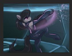 Size: 1009x796 | Tagged: safe, artist:ardail, octavia melody, earth pony, pony, g4, arm hooves, bodysuit, female, identity disk, mare, solo, tron, tron legacy