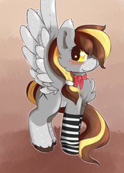 Size: 540x753 | Tagged: safe, artist:fluffleduckle, oc, oc only, pegasus, pony, clothes, kneesocks, simple background, socks, solo, striped socks