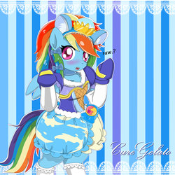 Size: 3000x3000 | Tagged: safe, artist:avchonline, rainbow dash, pegasus, semi-anthro, g4, bloomers, canterlot royal ballet academy, clothes, cure gelato, dress, female, high res, kirakira precure a la mode, precure, puffy sleeves, rainbow dash always dresses in style, solo, tomboy taming