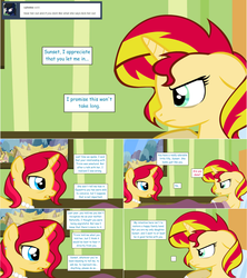 Size: 1284x1444 | Tagged: safe, artist:hakunohamikage, sunset shimmer, oc, oc:autumn shimmer, pony, unicorn, ask-princesssparkle, g4, ask, female, hospital, mare, tumblr