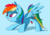 Size: 2854x2000 | Tagged: safe, artist:esfelt, rainbow dash, pony, blue background, female, simple background, solo, spread wings, wings