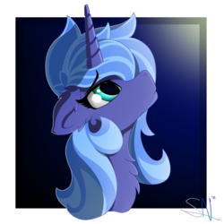 Size: 2000x2000 | Tagged: safe, artist:attacktherain, princess luna, pony, g4, bust, female, high res, mare, s1 luna, solo