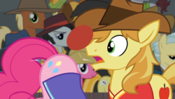 Size: 1920x1080 | Tagged: safe, screencap, braeburn, cherry berry, meadow song, pinkie pie, earth pony, pony, buckball season, g4, ass up, ball, butt bump, eyes on the prize, looking at butt, male, out of context, stallion, unnamed character, unnamed pony